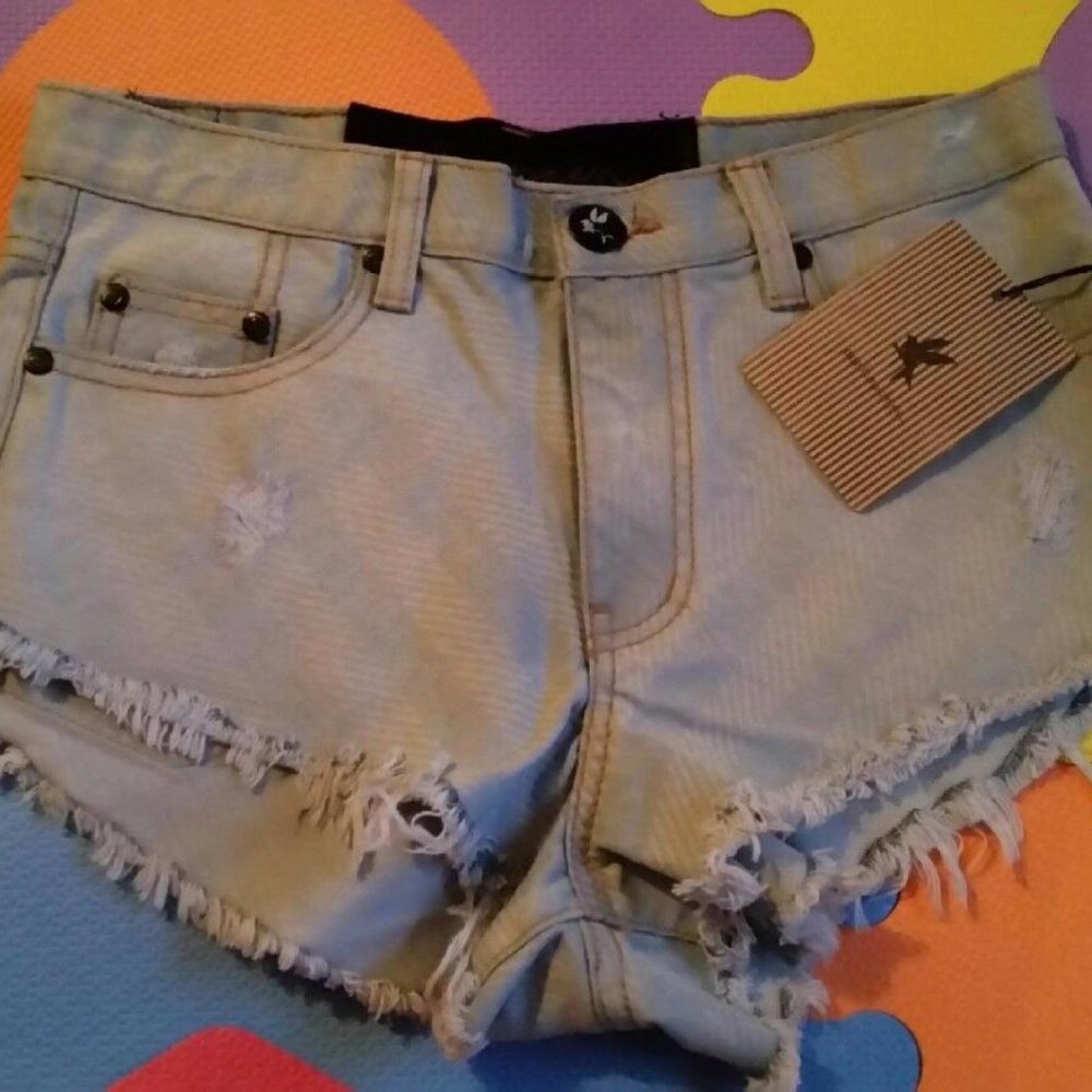 ONE TEASPOON STRIPE Cut-Off Shorts Denim  Rollers
